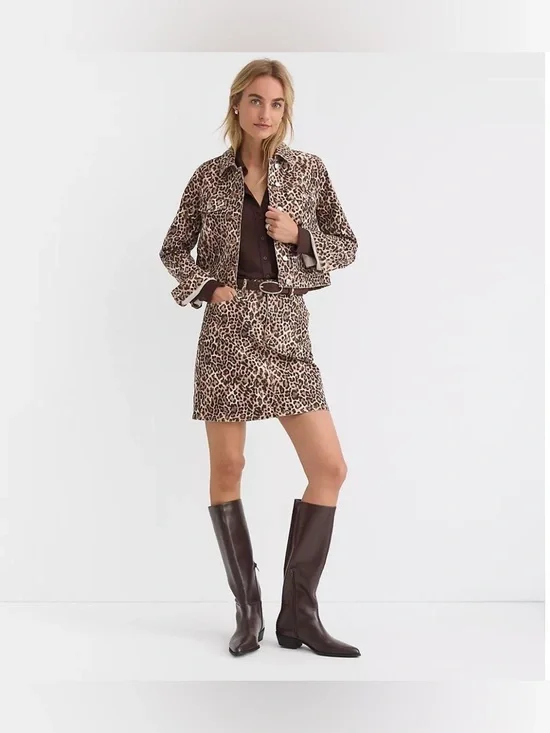 Loft Leopard Print Denim Mini Skirt - Picture 2 of 5